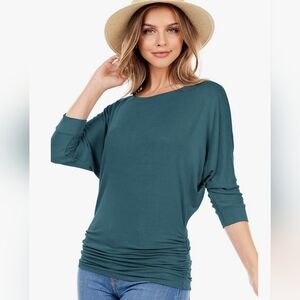 Drapey 3/4 Sleeve Dolman Top with Side Shirring Cinched XL